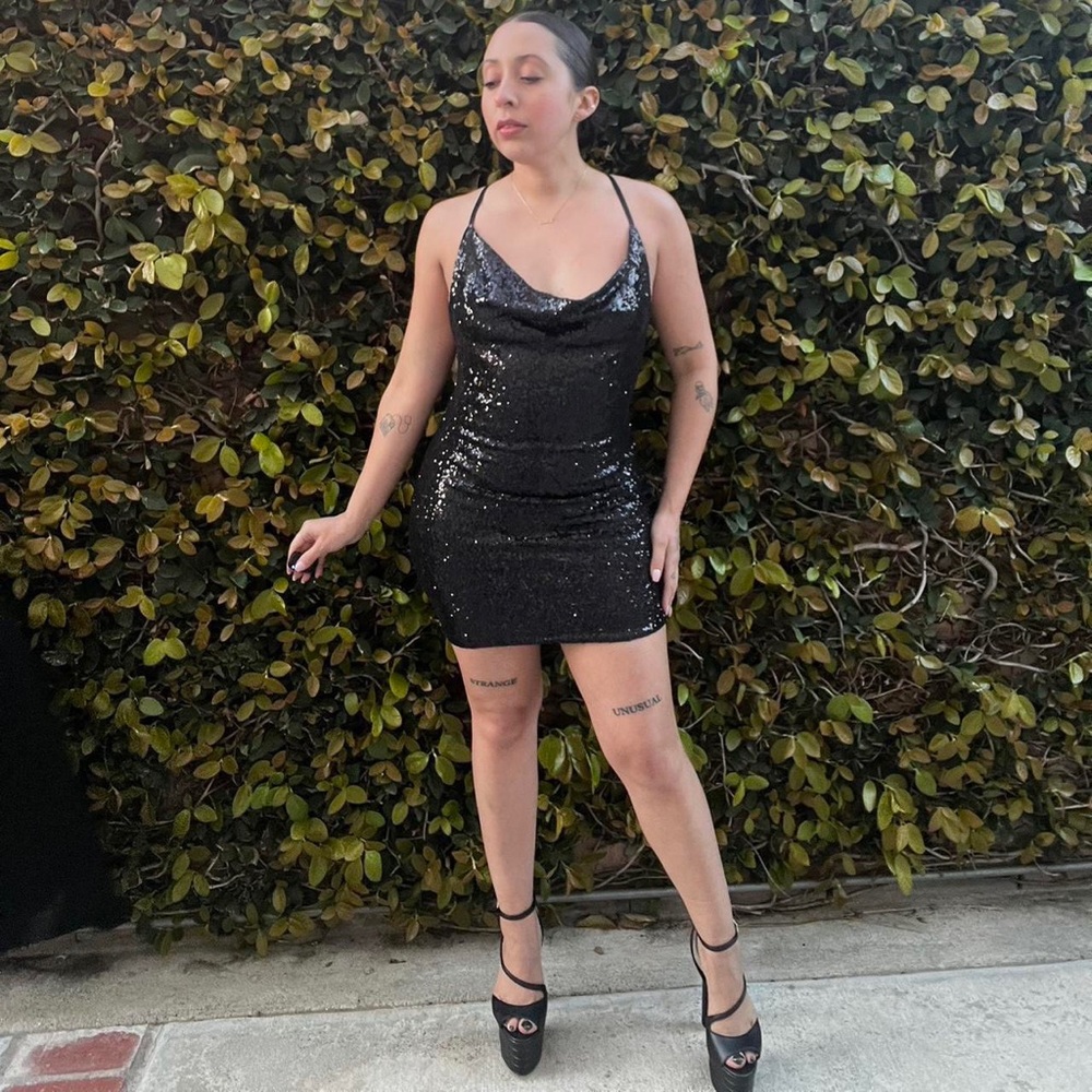 Black Sequin Spaghetti Strap Dress